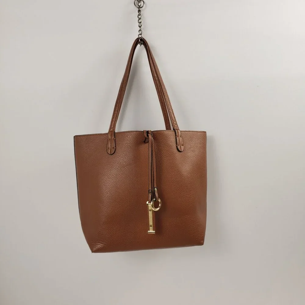 Kris Ana Reversible Handbag Camel Tan Red Key Ring Tote Bucket Purse